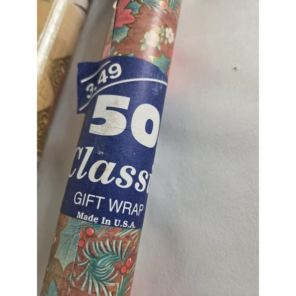 Vtg Christmas Wrapping Paper Hallmark Nostalgic Classic Red Pink Pionsetta